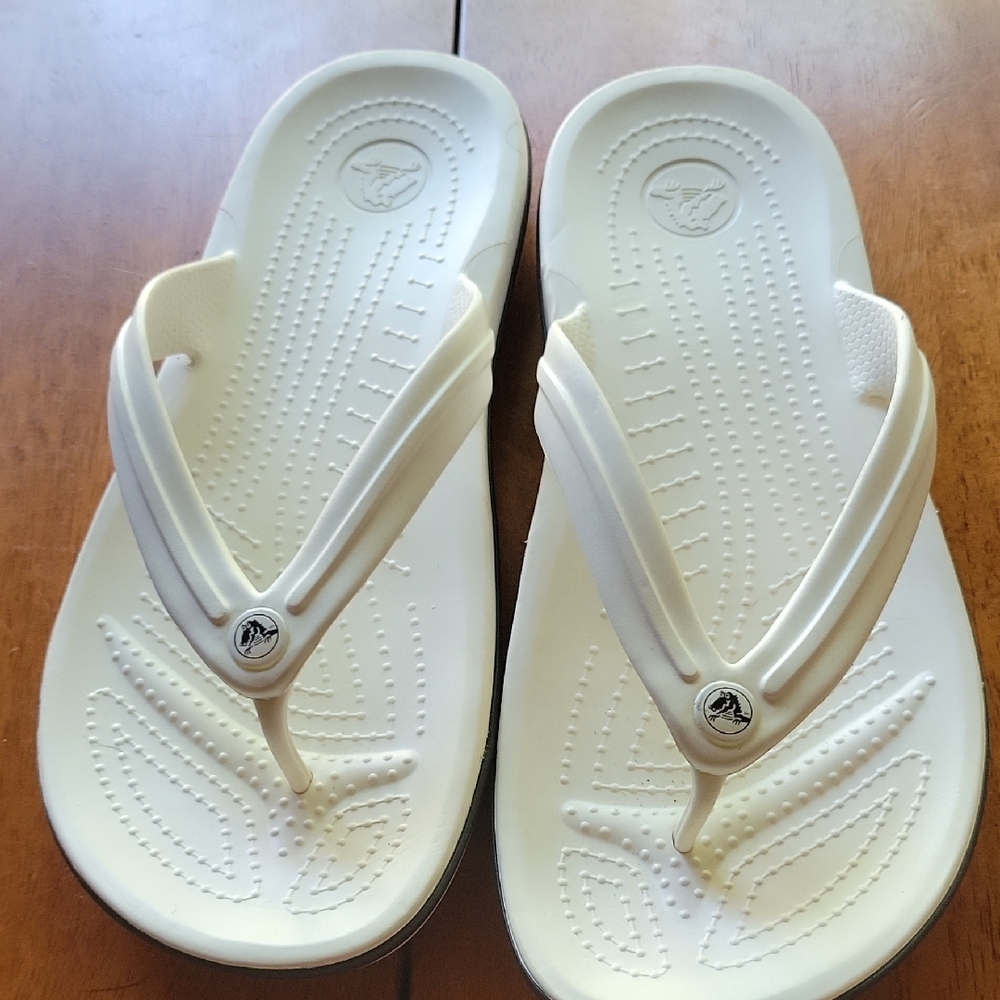Crocs White Flip Flops with Logo